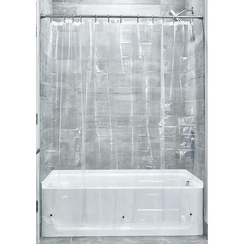 iDesign Vinyl Shower Curtain, Mold- and Mildew-Resistant Water-Repellent Bath Liner with Magnets for Master Bathroom, Kid's Bathroom, Guest Bathroom, 72" x 72", Clear