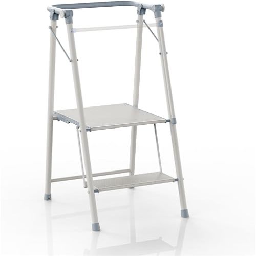 UNICOO® Foldable Toddler Tower - 2-Step Ladder for Adult, Toddler Tower Foldable & Compact - Foldable Kitchen Tower, Kids Step Stool, Folding Toddler Tower for Kitchen & Bathroom (Cool Gray & Ivory)