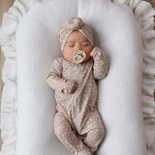 Zipper Footie Onesie in Taupe Floral