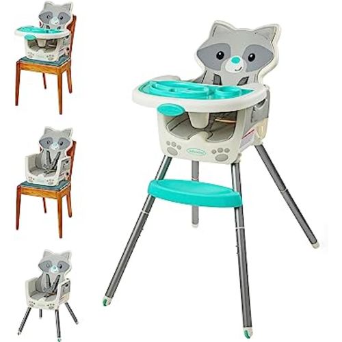 Infantino Grow-with-Me 4-in-1 Convertible High Chair, Raccoon-Theme, Space-Saving Design, Booster and Toddler Chair, for Infants & Toddlers 3M-36M Multicolor