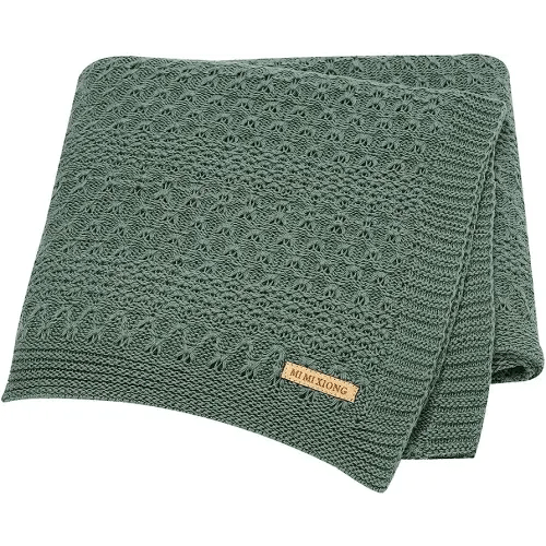 mimixiong 100% Pure Cotton Baby Blanket Extra Soft Cellular Neutral Swaddle Receiving Crib Blanket for Newborn Baby Boy Girl Size 30 x 40 inches (Dark Green)