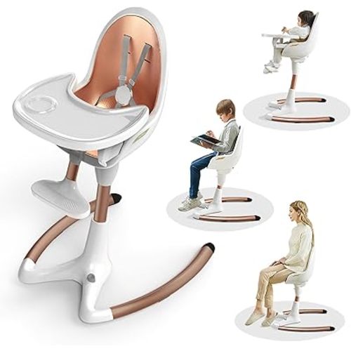 Hot Mom Baby High Chair Adjustable Seat Angle Lift Height Double Tray Luxury Baby Eating Chair,Lifetime Availability,White Gold