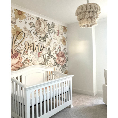 Peel & Stick WALLPAPER CAMILA LARGE Vintage Flowers Eclectic Floral Girl Nursery Wall Removable Self Adhesive Fabric 0130 Free Shipping
