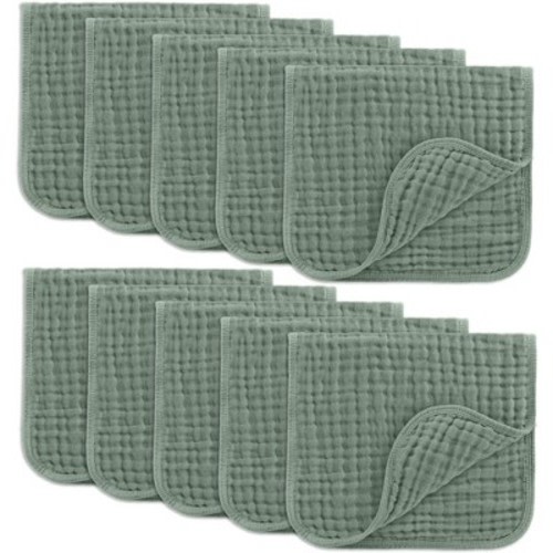 Muslin Burp Cloths Large 100% Cotton by Comfy Cubs, Color: Fern, Size: pack of 10