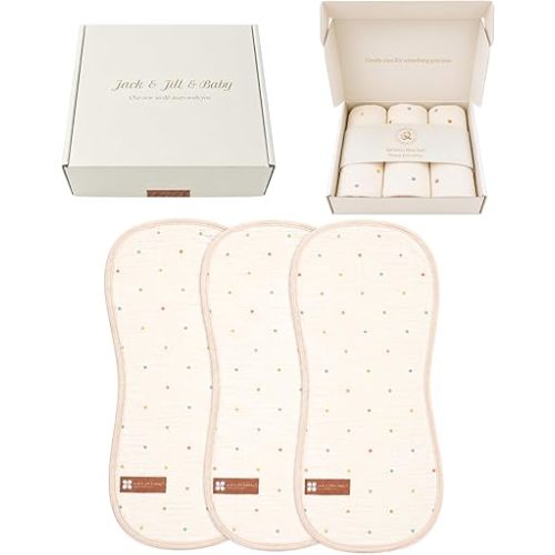 Jack & Jill & Baby Muslin Burp Cloths, 100% Cotton Muslin, 6-Layer Soft & Absorbent Baby Burp Cloths, Large Burping Cloths for Babies, Newborn Essentials, 3-Pack (Dreamy Dots)