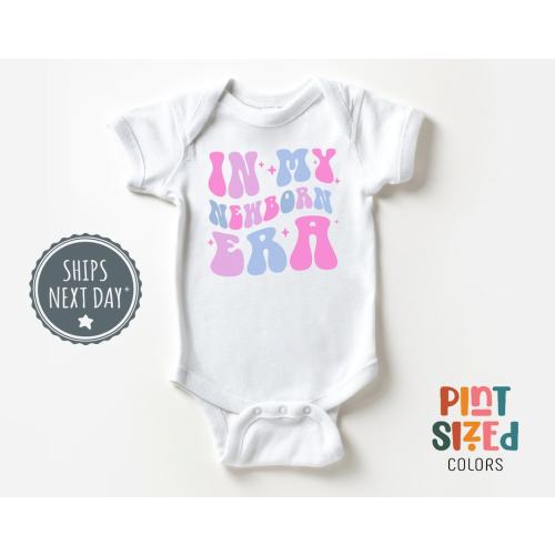 In My Newborn Era Onesie® - Retro Announcement Bodysuit - Cute Pregnancy Reveal Baby Onesie® - Newborn Baby Gift - White