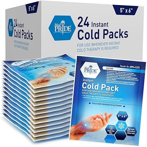 MED PRIDE Instant Ice Bags for Injuries, Disposable First Aid Cold Compress, Swelling, Pain Relief, Sprains, Toothache (5x6 Inch (Pack of 24) Clear)