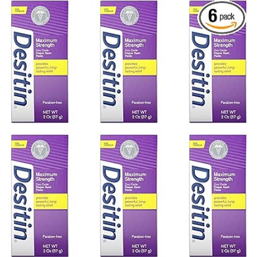 Desitin Maximum Strength Baby Diaper Rash Cream with 40% Zinc Oxide for Treatment, Relief & Prevention, Hypoallergenic, Phthalate- & Paraben-Free Paste, Travel Size, 2 oz (Pack of 6) - 2 Ounce (Pack of 6)