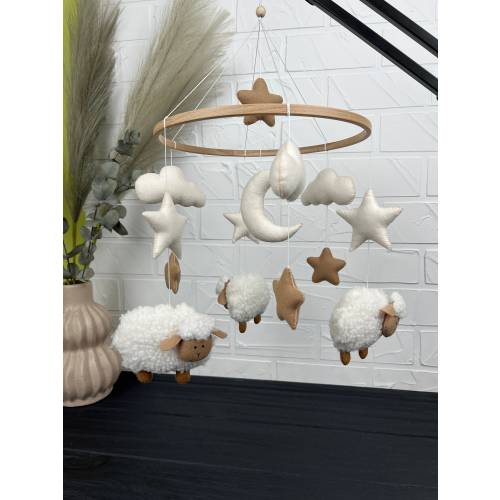 Baby Mobile Neutral, Felt Mobile, Nursery Mobile, Crib Mobile, Mobile Nursery, baby mobile with a lamb, Baby Room Decor, Baby Gift,