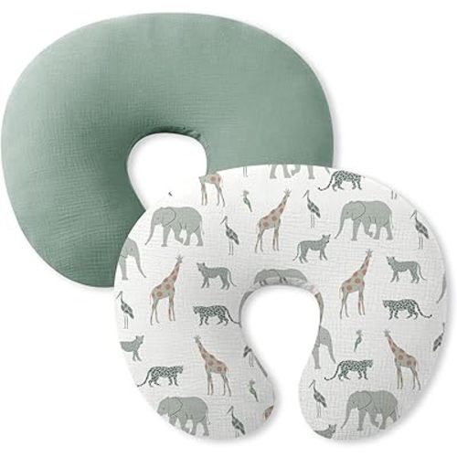 Little Grape Land Nursing Pillow Covers 2 Pack for Baby, Soft 100% Cotton Covers for Breastfeeding Pillows, Breathable Muslin Tropical Quest Nursing Pillow Cases, Cover Only