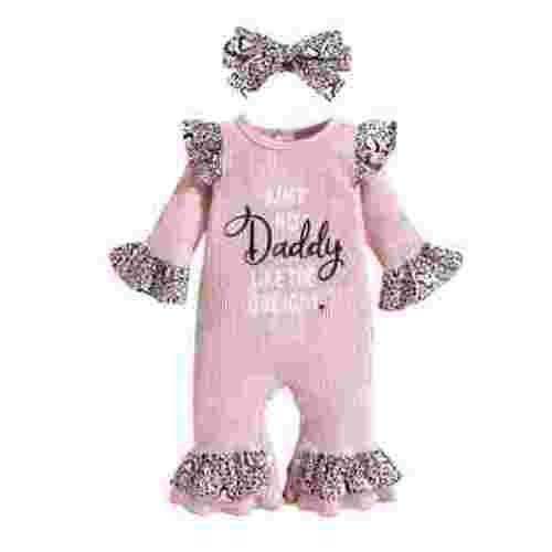 Okbabeha Daddys Girls Baby Clothes Newborn Infant Ruffle Ribbed Long Sleeve Romper Leopard Jumpsuit Bodysuit Summer Outfit