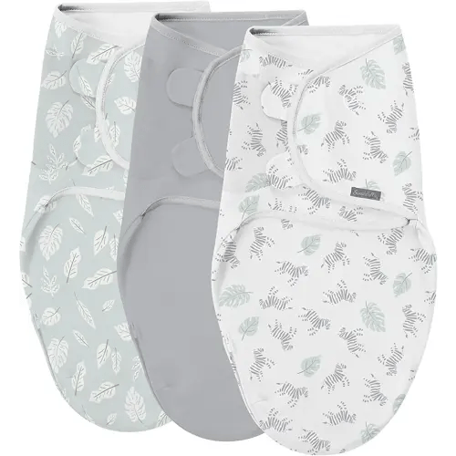 SwaddleMe by Ingenuity Easy Change Swaddle - Size Small/Medium, 0-3 Months, 3-Pack (Zebra Botanical)