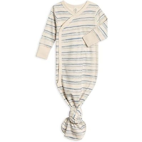 Colored Organics Baby 100% Organic Cotton Newborn Knotted Gown - Infant Indy Kimono Wrap Front Tie Knot with Mitten Cuffs