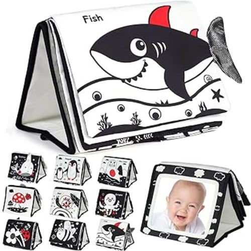 EverLove Tummy Time Mirror for Babies - Black and White Tummy Time Toys for Infants - High Contrast Baby Toys for Newborn - Baby Sensory Toys - Best Gift for 0 3 6 9 Months Baby (Tummy Time Mirror)