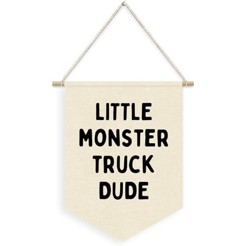 Playroom Decor Boys Little Monster Truck Dude Linen Pennant Banner Kids Playroom Decor Wall Hanging Flag Banner for Toddler Nursery Playroom