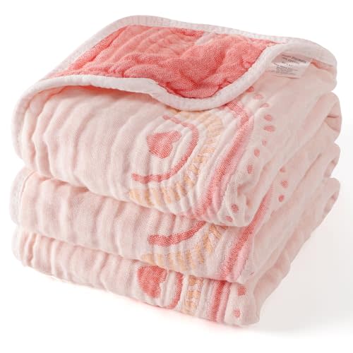 Cotton Muslin Baby Blankets Organic Comforter Reversible Neutral 6-Layer Soft 43.3"x41.3" for Newborn Infant Toddler Boys Girls, Daycare Receiving Swaddle Throw Quilt, Nursery Crib Bassinet Blanket