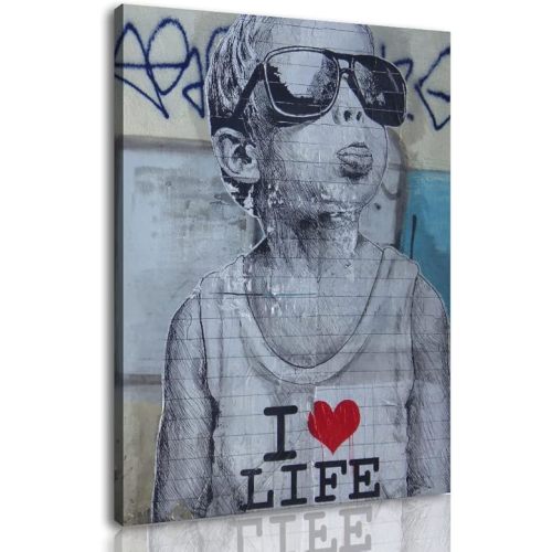 Framed Banksy Street Graffiti Wall Art Decor Large Abstract Pictures Canvas Painting Prints Colorful Modern Contemporary Poster Artwork Stretched for Wall Home Bathroom Bedroom Living Room Ready Hang (Framed Decor Art-05, 16x24inch(40x60cm))