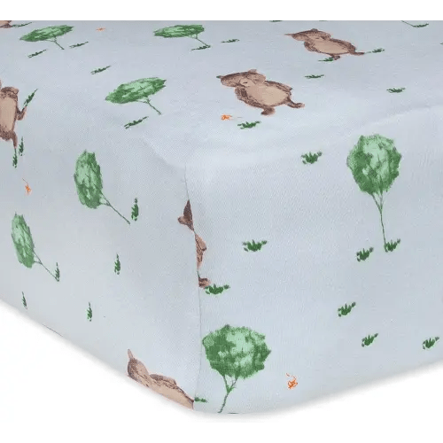 Burts Bees Baby Print Fitted Crib Sheet Organic Cotton BEESNUG - Storybook Bear Prints, Fits Unisex Standard Bed and Toddler Mattress, Infant Essentials, 28 x 52 x 5.5 Inch 1-Pack