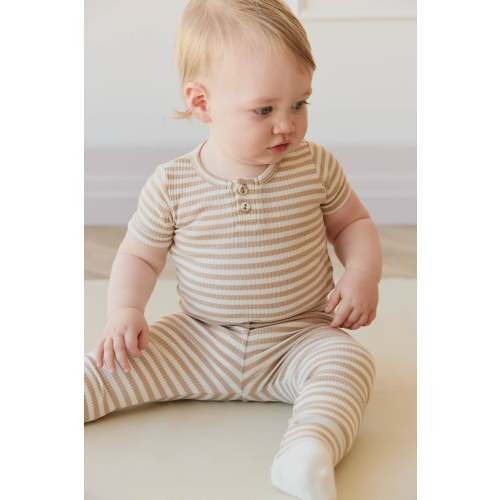 Organic Cotton Modal Darcy Rib Tee Bodysuit - Narrow Stripe Baker/Cloud