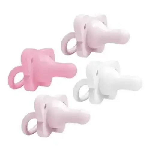 Dr. Brown's HappyPaci 100% Silicone Baby Pacifier, Contoured One-Piece Design, Light Pink/Pink/White, 0-6m, BPA-Free, 4-Pack