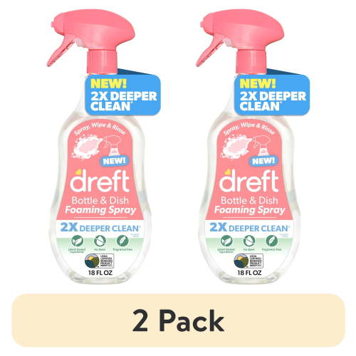 (2 pack) Dreft Bottle & Dish Foaming Spray, Baby Bottle Cleaner and Dish Soap, Plant-Based Formula, 18 oz