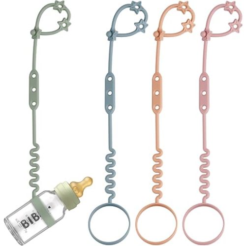 Toy Safety Straps, 4 Pack Silicone Sippy Cup Straps, Sippy Cup Leash for Baby, Keep Bottles and Sippy Cups Close at Hand and off The Ground or Floor (4PACK, Sage/Ether/Blush/Muted)