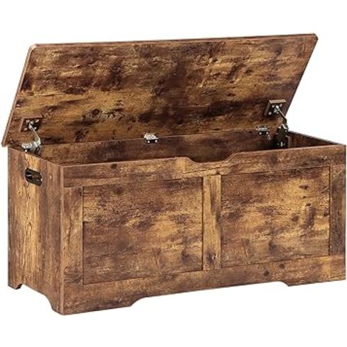 39.4" Storage Chest, Wooden Storage Bench, Lift Top Toy Chest with 2 Safety Hinges, Large Toy Box, Entryway Bench for Living Room, Bedroom, Rustic Brown
