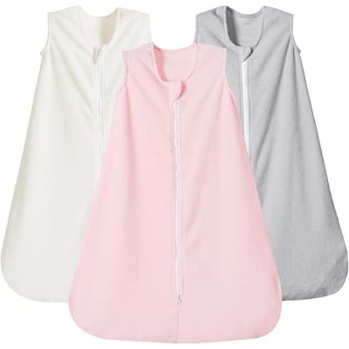 PHF 3 Pack Soft Micro-Fleece Baby Sleep Sack, 0-6 Months Warm Baby Wearable Blanket, 2-Way Zipper Sleeping Bags, Comfy Toddler Sleeping Sack for Baby Girls, Small Size, Snow White&Grey&Pink