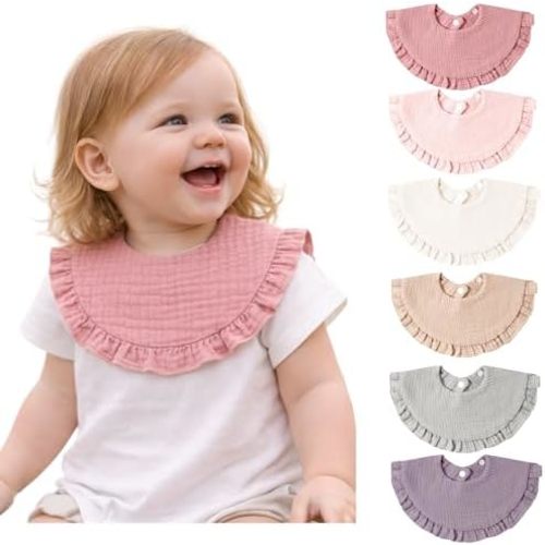 Baby Cotton Muslin Ruffled Bibs-Set of 6