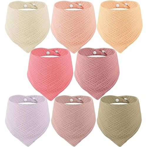 PandaEar 8 Pack Muslin Bibs for Baby Girls, 100% Cotton Baby Bandana Bibs for Newborns, Absorbent Burp Cloths for Teething & Drooling