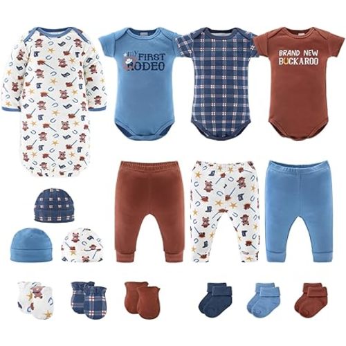 The Peanutshell Newborn Clothes & Accessories Gift Set for Baby Boys, 16 Piece Layette Set, Fits Newborn to 3 Months
