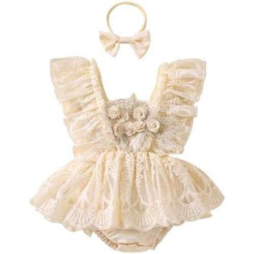 Baby Girl Romper Dress Lace Tulle Tutu Bodysuit Jumpsuit Flowers Embroidery Skirt Infant Girl Spring Summer Clothes
