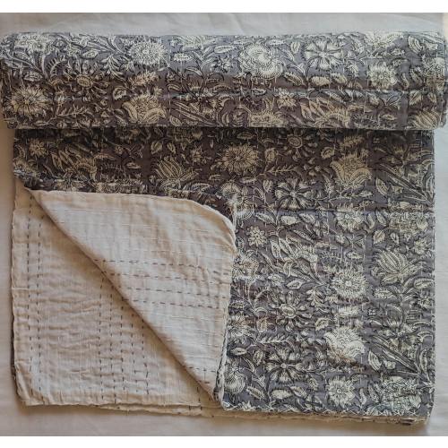 Premium Floral Hand block Print Quilt Handmade kantha Quilt Indian Print Light Weight Bedding Quilt Christmas Gift Winter Blanket Home Decor