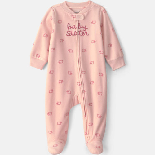 Baby Girl 'Baby Sister' Fleece 2-Way Zip Sleepers - Pink | Carter’s Oshkosh Canada