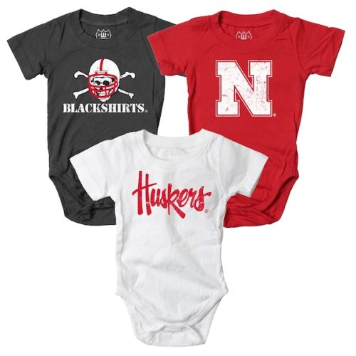 Nebraska Huskers Wes & Willy Infant Three-Pack Bodysuit Set - Scarlet/White/Charcoal