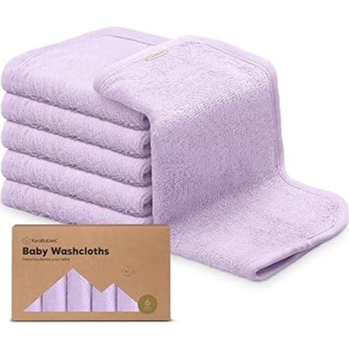 6-Pack Organic Baby Washcloths - Soft Viscose from Bamboo Washcloth, Baby Wash Cloths, Baby Wash Cloth for Newborn, Kids, Bath Baby Towels, Face Towel, Face Cloths for Washing Face (Soft Lilac)