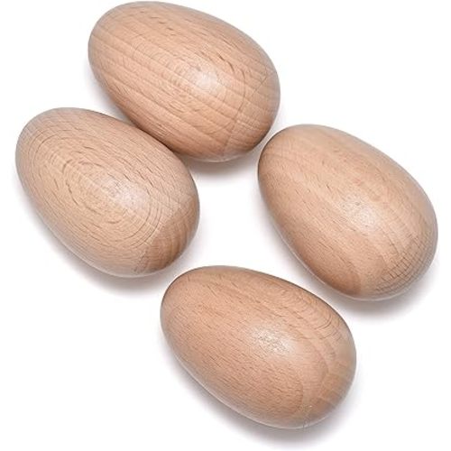 4 PCS Wood Egg Shakers Set, Musical Percussion Instruments, Natural Finish