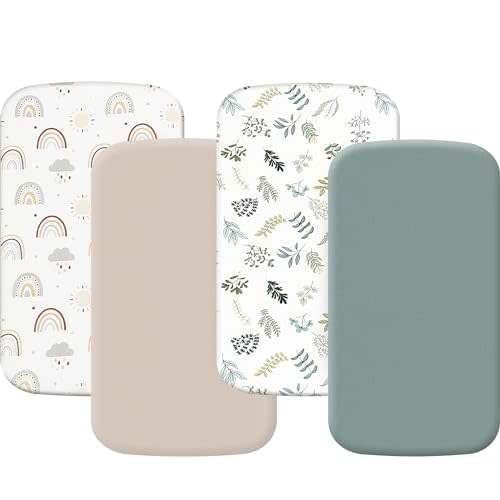 4 Pack Bassinet Sheets (19" x 33"), Compatible with Baby Delight Beside Me Dreamer and Dream On Me Skylar/Lotus/Traveler Baby Bassinet, Soft and Skin-Friendly, Mint Green and Color Rainbow
