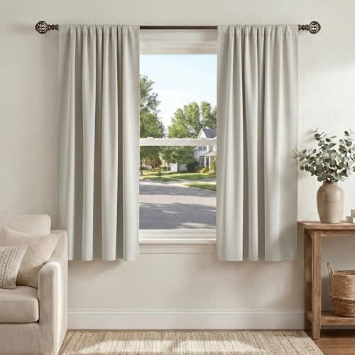 PONY DANCE Cream Blackout(70%-80%,Not 100%) Curtains 63 inch Long for Bedroom, Ivory Rod Pocket Thermal Insulated Room Darkening Living Room Privacy Window Drapes for Nursery, 42 x 63 inch, 2 Panels