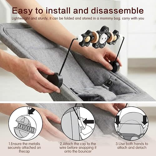 Baby Bouncer Toy Bar, Compatible with Baby Bjorn Bouncer, Wooden Baby Bouncer Toy Bar Attachment, Child-Friendly Materials, Rotatable Baby Sensory Toy for Babies