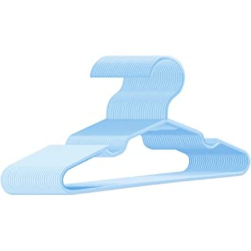 Baby Hangers for Closet 100 Pack Blue Plastic Kids Children's Clothes Hangers Non-Slip (Blue, 100)