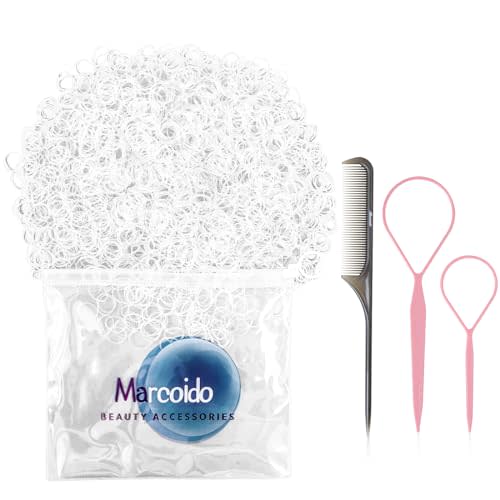 Marcoido Hair Ties Set, 1500pcs Clear Small Hair Rubber Elastics, Braids Locs Styling Tools with 2 Ponytail Makers and 1 Rat Tail Comb, For Baby Toddlers Kids Men Women