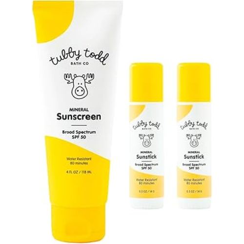 Tubby Todd Face and Body Mineral Sunscreen Kit for Baby, Toddler and Kids - Sunscreen and Sunstick Duo Bundle - Standard Size Fragrance-Free