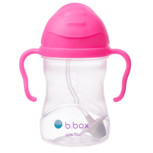 b.box Sippy Cup with Weighted Straw - Spill Proof, 8 oz, [Pink Pomegranate]