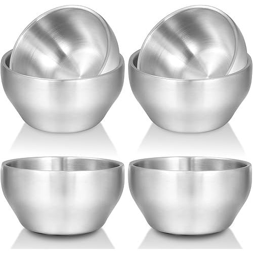 EWFEN SUS304 6-Piece Stainless Steel Bowls for Kids, 12 oz 18/8 Metal Bowls for Toddler Children, Small Baby Bowls for Feeding/Soup/Snacks, Double Walled, Unbreakable and Dishwasher Safe