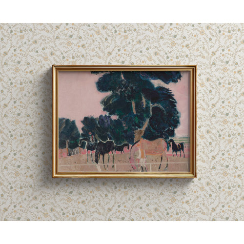 Abstract Equestrian Wall Art | Vintage Landscape Oil Painting | Cottage Core Downloadable Print | Horse Lover Gift
