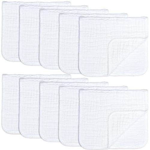 Comfy Cubs Muslin Burp Cloths Large 100% Cotton Hand Washcloths Set for Babies, Baby Essentials 6 Layers Extra Absorbent and Soft Boys & Girls Baby Rags for Newborn Registry (White, 10-Pack, 20" X10") - 10-Pack 20"X10"