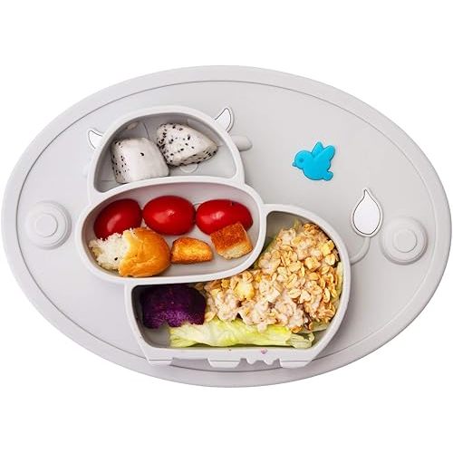 Silicone Divided Toddler Plates - Portable Non Slip Suction Plates Placemat for Children Babies and Kids BPA Free Baby Dinner Plate Bowl