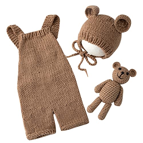 Vemonllas Newborn Photography Props Boys Girls Outfits Baby Photo Props Knit Bear Hat Romper Photoshoot Costume Set