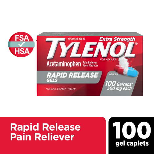 Tylenol Extra Strength 500 mg Acetaminophen Rapid Release Gels, 100 Ct HSA/FSA Eligible
